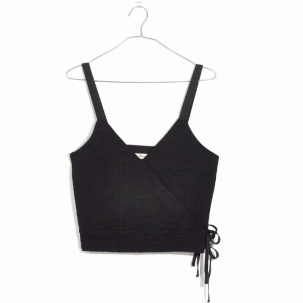 Madewell - Finale Tank Top Cropped Faux-Wrap Blouse G6365 | Small | True Black - Picture 4 of 12